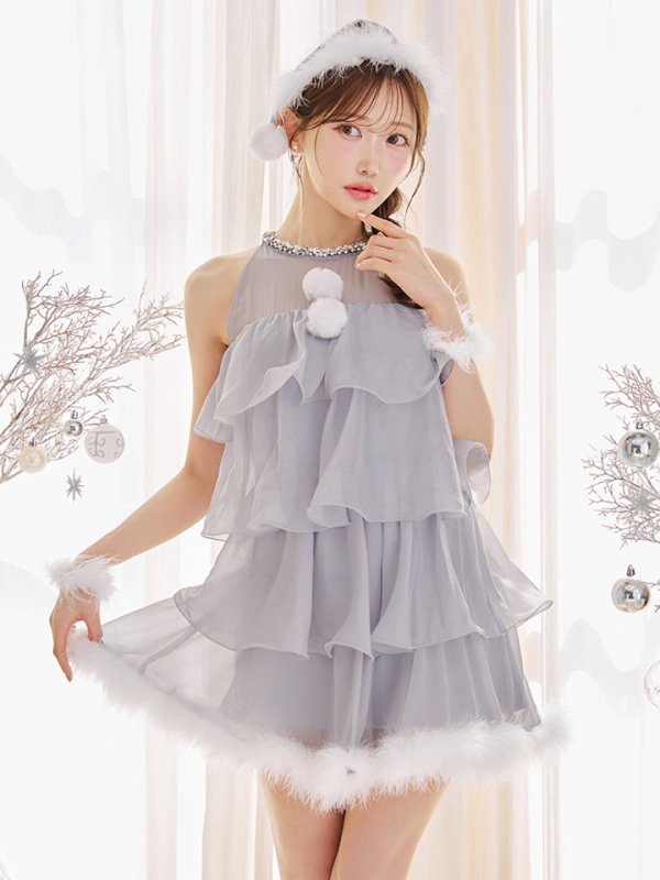 画像5: 【即日発送】【サンタ】アメスリフリルホルターネックサンタコスプレ【コスプレ4点セット】【XS-Lサイズ/2カラー】[OF04] (5)