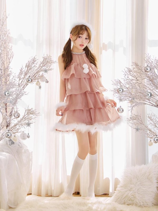 画像15: 【即日発送】【サンタ】アメスリフリルホルターネックサンタコスプレ【コスプレ4点セット】【XS-Lサイズ/2カラー】[OF04] (15)