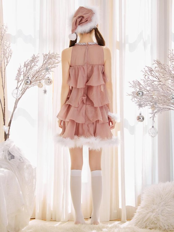 画像19: 【即日発送】【サンタ】アメスリフリルホルターネックサンタコスプレ【コスプレ4点セット】【XS-Lサイズ/2カラー】[OF04] (19)