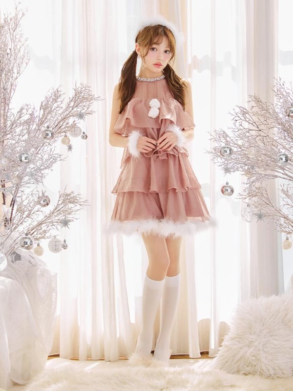 画像8: 【即日発送】【サンタ】アメスリフリルホルターネックサンタコスプレ【コスプレ4点セット】【XS-Lサイズ/2カラー】[OF04] (8)