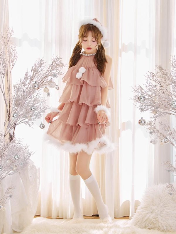 画像9: 【即日発送】【サンタ】アメスリフリルホルターネックサンタコスプレ【コスプレ4点セット】【XS-Lサイズ/2カラー】[OF04] (9)