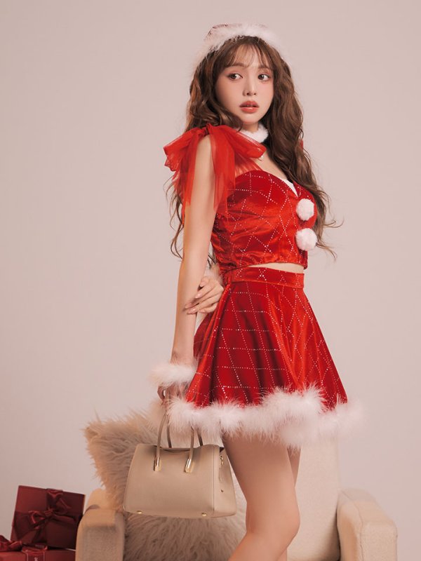 画像10: 【即日発送】【送料無料】【サンタ】チュールリボンアーガイル風サンタコスプレ【コスプレ6点セット】【XS-XLサイズ/3カラー】[OF04] (10)