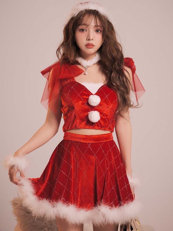画像11: 【即日発送】【送料無料】【サンタ】チュールリボンアーガイル風サンタコスプレ【コスプレ6点セット】【XS-XLサイズ/3カラー】[OF04] (11)