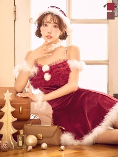 チュールフリルオフショルセットアップサンタコスプレ