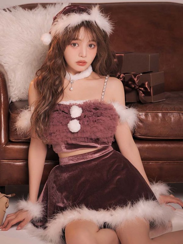 画像16: 【即日発送】【送料無料！】【サンタ】チュールフリルオフショルセットアップサンタコスプレ【コスプレ6点セット】【XS-Lサイズ/2カラー】[OF04/OF04] (16)