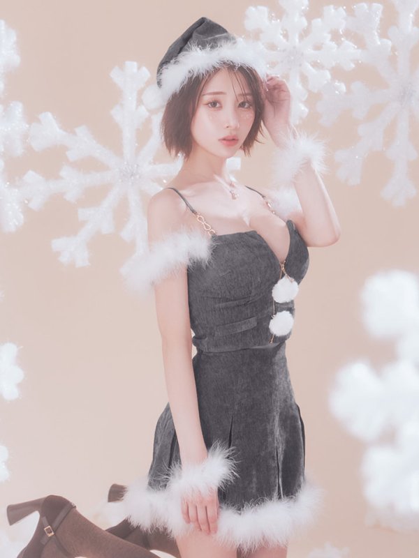 画像7: 【即日発送】【サンタ】ファーショルダーシースルーフレアサンタコスプレ【コスプレ5点セット】【XS-XLサイズ/2カラー】[OF04] (7)
