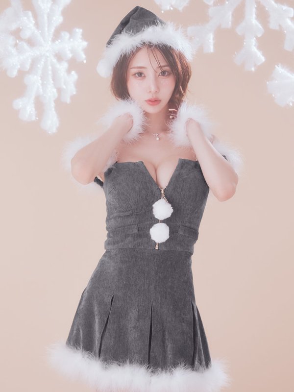 画像8: 【即日発送】【サンタ】ファーショルダーシースルーフレアサンタコスプレ【コスプレ5点セット】【XS-XLサイズ/2カラー】[OF04] (8)