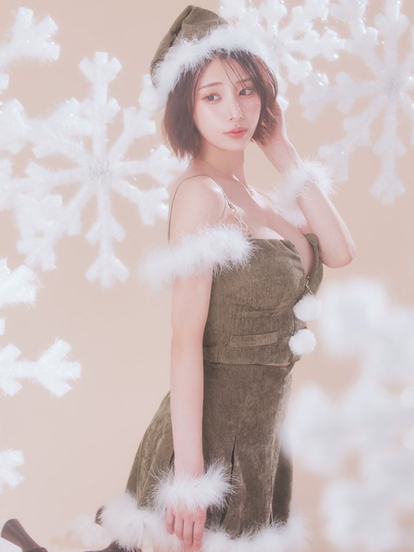 画像14: 【即日発送】【サンタ】ファーショルダーシースルーフレアサンタコスプレ【コスプレ5点セット】【XS-XLサイズ/2カラー】[OF04] (14)