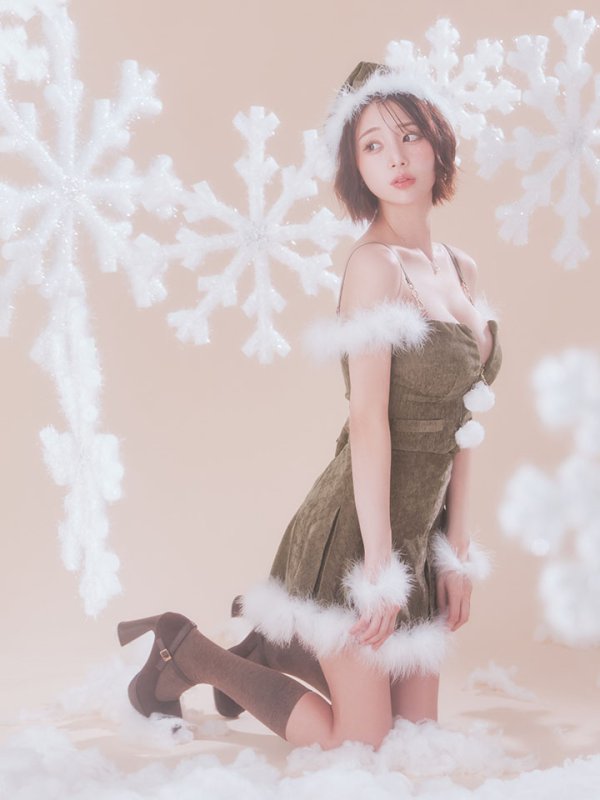 画像18: 【即日発送】【サンタ】ファーショルダーシースルーフレアサンタコスプレ【コスプレ5点セット】【XS-XLサイズ/2カラー】[OF04] (18)