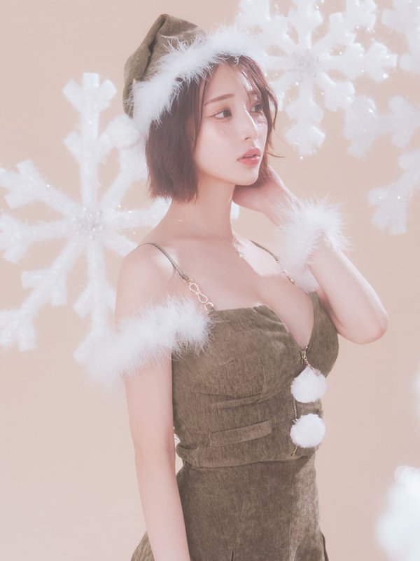 画像20: 【即日発送】【サンタ】ファーショルダーシースルーフレアサンタコスプレ【コスプレ5点セット】【XS-XLサイズ/2カラー】[OF04] (20)