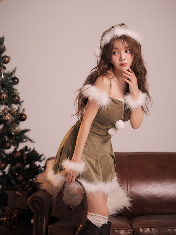 画像17: 【即日発送】【サンタ】ファーショルダーシースルーフレアサンタコスプレ【コスプレ5点セット】【XS-XLサイズ/2カラー】[OF04] (17)