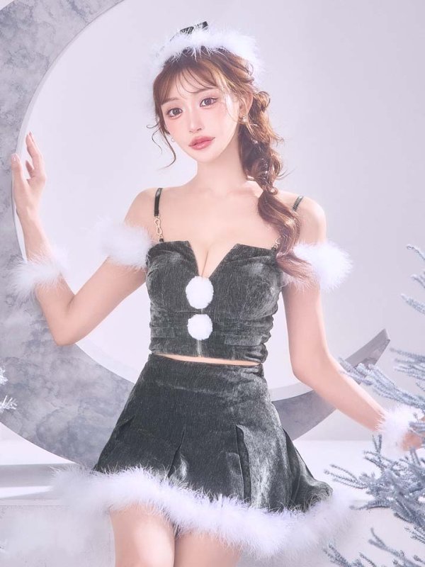 画像7: 【ノベルティ対象】【即日発送】【サンタ】ファーショルダーシースルーフレアサンタコスプレ【コスプレ5点セット】【XS-XLサイズ/2カラー】[OF04] (7)