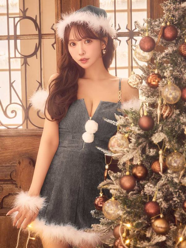 画像10: 【ノベルティ対象】【即日発送】【サンタ】ファーショルダーシースルーフレアサンタコスプレ【コスプレ5点セット】【XS-XLサイズ/2カラー】[OF04] (10)