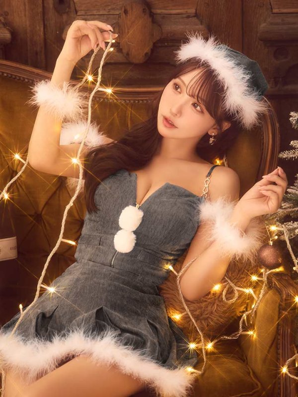 画像12: 【ノベルティ対象】【即日発送】【サンタ】ファーショルダーシースルーフレアサンタコスプレ【コスプレ5点セット】【XS-XLサイズ/2カラー】[OF04] (12)