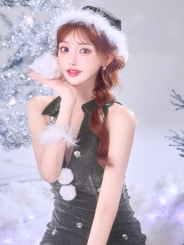 画像6: 【即日発送】【サンタ】スパンコールフラワーサンタコスプレ【コスプレ4点セット】【XS-Lサイズ/2カラー】[OF03] (6)