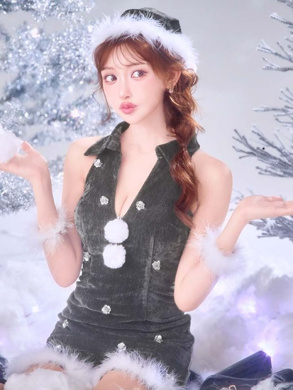 画像9: 【即日発送】【サンタ】スパンコールフラワーサンタコスプレ【コスプレ4点セット】【XS-Lサイズ/2カラー】[OF03] (9)