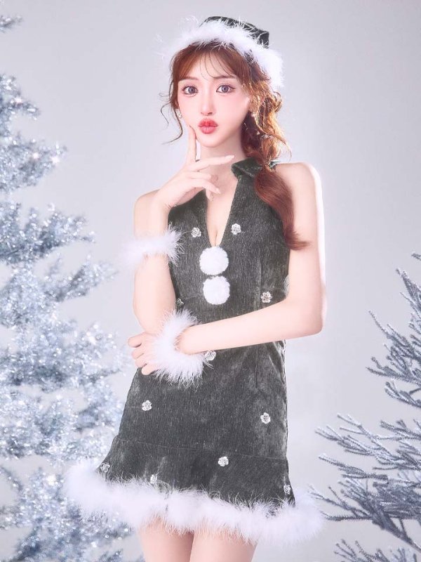 画像11: 【即日発送】【サンタ】スパンコールフラワーサンタコスプレ【コスプレ4点セット】【XS-Lサイズ/2カラー】[OF03] (11)