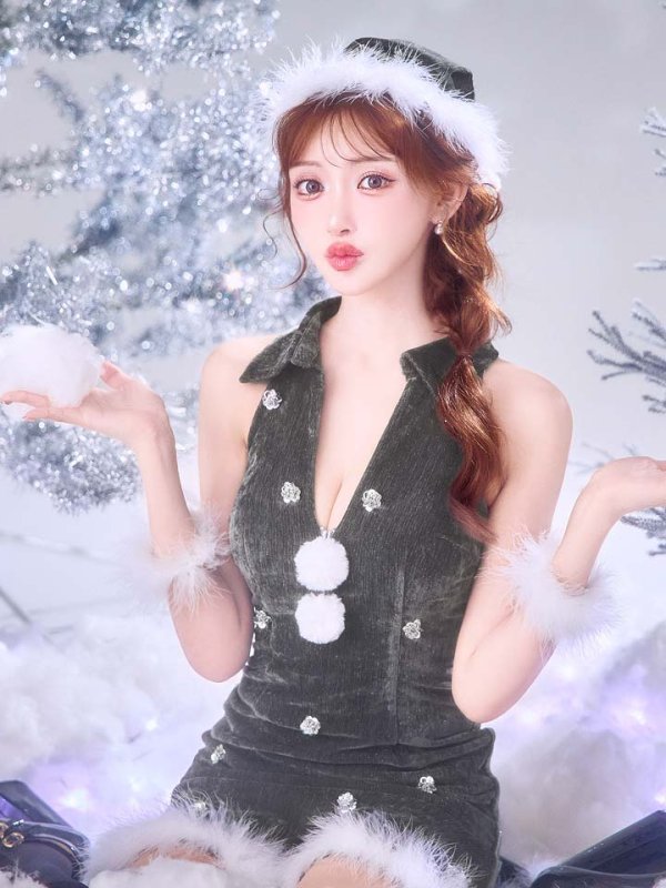 画像14: 【即日発送】【サンタ】スパンコールフラワーサンタコスプレ【コスプレ4点セット】【XS-Lサイズ/2カラー】[OF03] (14)