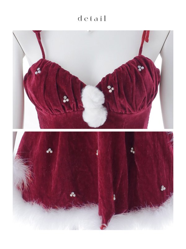 画像45: 【即日発送】【送料無料！】【サンタ】　紐リボンフレアビジューサンタコスプレ【コスプレ5点セット】【XS-Mサイズ/2カラー】[OF04] (45)