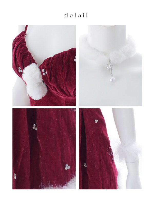 画像44: 【即日発送】【送料無料！】【サンタ】　紐リボンフレアビジューサンタコスプレ【コスプレ5点セット】【XS-Mサイズ/2カラー】[OF04] (44)