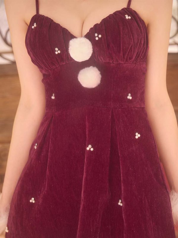 画像34: 【即日発送】【送料無料！】【サンタ】　紐リボンフレアビジューサンタコスプレ【コスプレ5点セット】【XS-Mサイズ/2カラー】[OF04] (34)