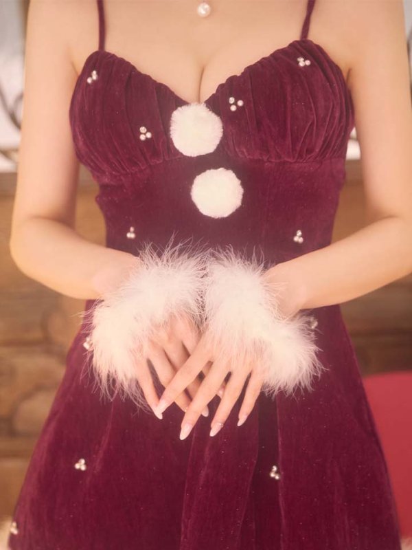 画像35: 【即日発送】【送料無料！】【サンタ】　紐リボンフレアビジューサンタコスプレ【コスプレ5点セット】【XS-Mサイズ/2カラー】[OF04] (35)