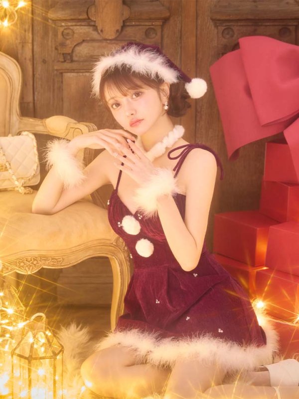 画像29: 【即日発送】【送料無料！】【サンタ】　紐リボンフレアビジューサンタコスプレ【コスプレ5点セット】【XS-Mサイズ/2カラー】[OF04] (29)