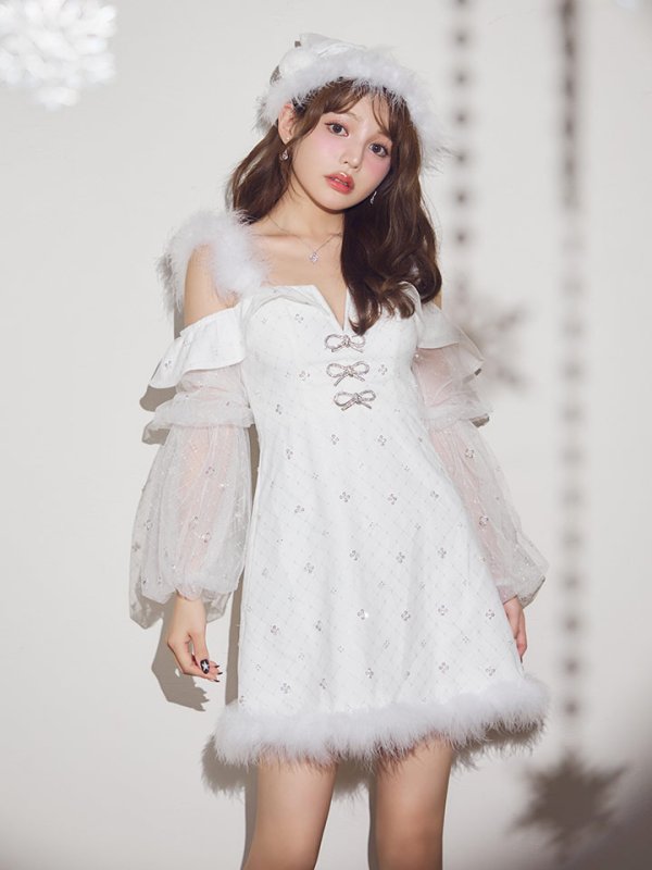 画像18: 【予約 / 11月下旬発送予定】【送料無料！】【サンタ】オフショルチュール袖リボンサンタコスプレ【コスプレ3点セット】【XS-Lサイズ/1カラー】[OF03] (18)