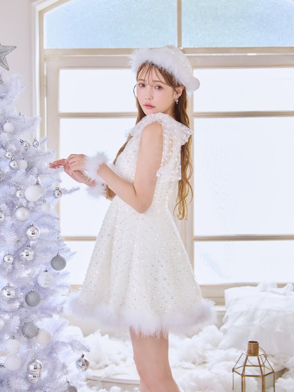 画像8: 【即日発送】【送料無料！】【サンタ】パールスパンコールレースフレアサンタコスプレ【コスプレ3点セット】【S-Lサイズ/1カラー】[OF01] (8)