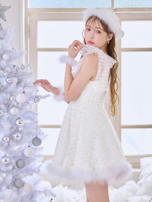 画像9: 【即日発送】【送料無料！】【サンタ】パールスパンコールレースフレアサンタコスプレ【コスプレ3点セット】【S-Lサイズ/1カラー】[OF01] (9)