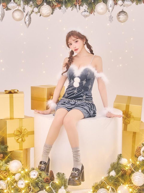 画像3: 【即日発送】【送料無料！】【サンタ】　スノーフレークビジューフレアサンタコスプレ【コスプレ4点セット】【XS-Lサイズ/3カラー】[OF01] (3)