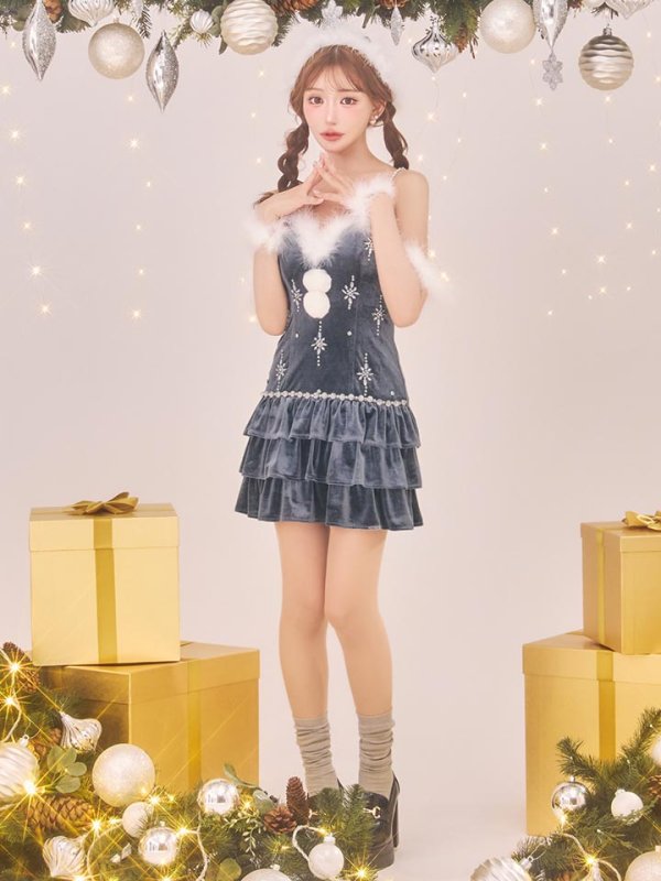 画像6: 【即日発送】【送料無料！】【サンタ】　スノーフレークビジューフレアサンタコスプレ【コスプレ4点セット】【XS-Lサイズ/3カラー】[OF01] (6)