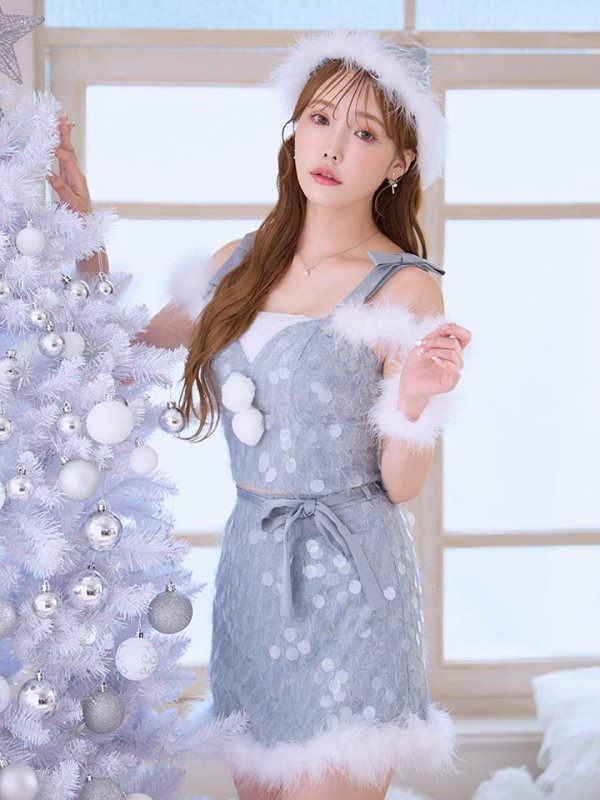 画像2: 【予約 / 12月上旬発送予定】【送料無料！】【サンタ】ラメニットリボンセットアップサンタコスプレ【コスプレ5点セット】【XS-Lサイズ/2カラー】[OF03] (2)