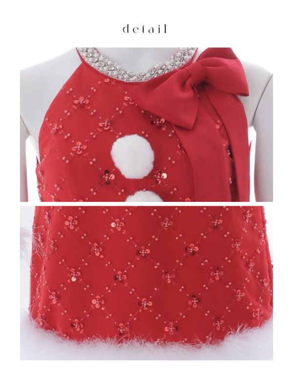 画像42: 【予約 / 11月中旬発送予定】【送料無料！】【サンタ】サイドリボンツイードビジューサンタコスプレ【コスプレ5点セット】【XS-Lサイズ/2カラー】[OF03] (42)