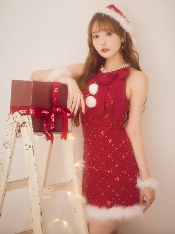 画像4: 【予約 / 11月中旬発送予定】【送料無料！】【サンタ】サイドリボンツイードビジューサンタコスプレ【コスプレ5点セット】【XS-Lサイズ/2カラー】[OF03] (4)