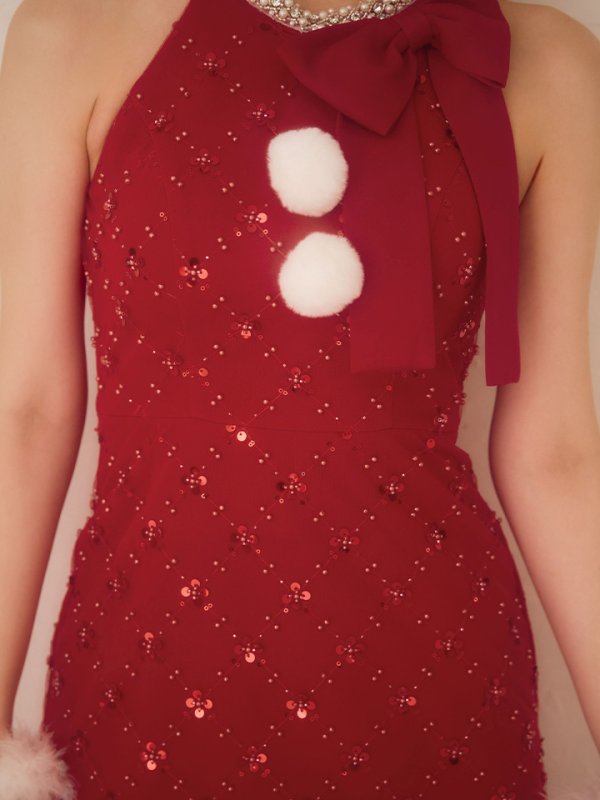 画像18: 【予約 / 11月中旬発送予定】【送料無料！】【サンタ】サイドリボンツイードビジューサンタコスプレ【コスプレ5点セット】【XS-Lサイズ/2カラー】[OF03] (18)