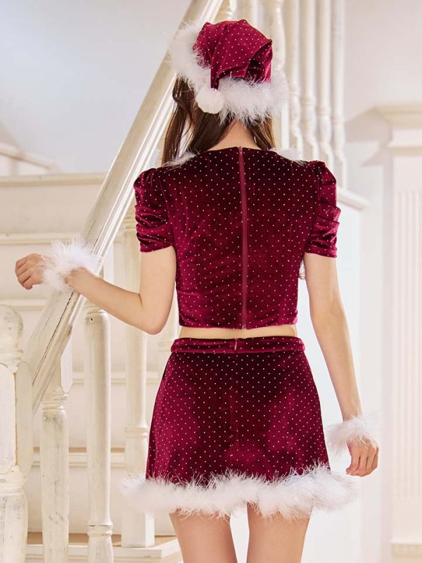 画像25: 【送料無料！】【サンタ】パフスリーブストーンセットアップサンタコスプレ【コスプレ5点セット】【XS-XLサイズ/2カラー】[OF01] (25)