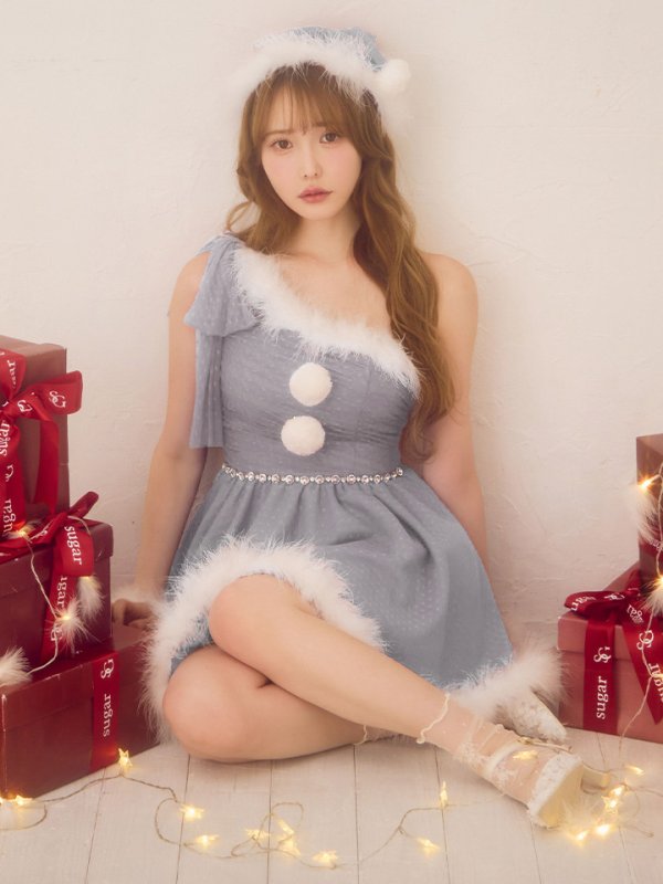 画像1: 【即日発送】【サンタ】ワンショルリボンドットチュールサンタコスプレ【コスプレ4点セット】【XS-Lサイズ/2カラー】[OF01] (1)