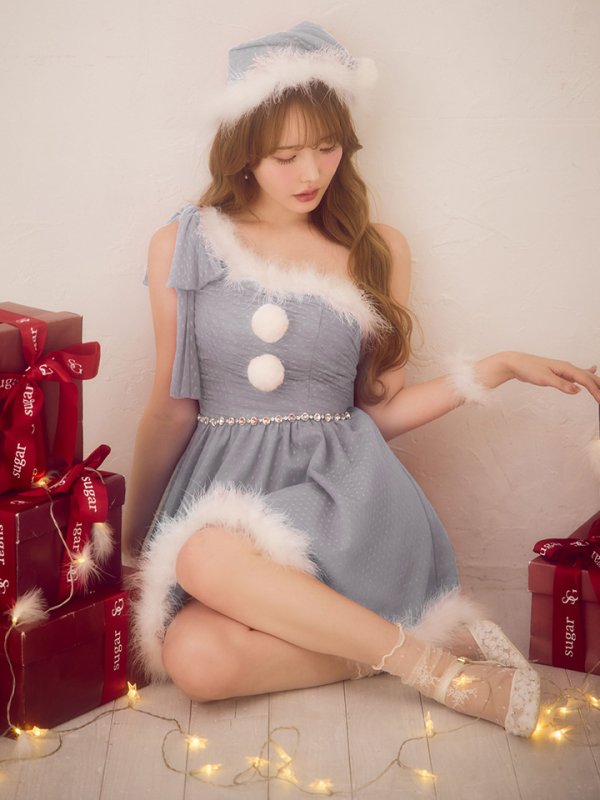 画像2: 【即日発送】【サンタ】ワンショルリボンドットチュールサンタコスプレ【コスプレ4点セット】【XS-Lサイズ/2カラー】[OF01] (2)