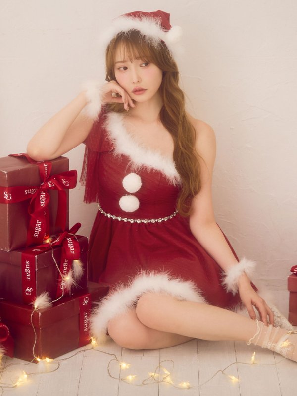 画像12: 【即日発送】【サンタ】ワンショルリボンドットチュールサンタコスプレ【コスプレ4点セット】【XS-Lサイズ/2カラー】[OF01] (12)