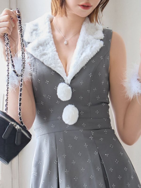 画像29: 【即日発送】【サンタ】ファー襟付きラメワンピサンタコスプレ【コスプレ4点セット】【S-Mサイズ/2カラー】[OF01] (29)