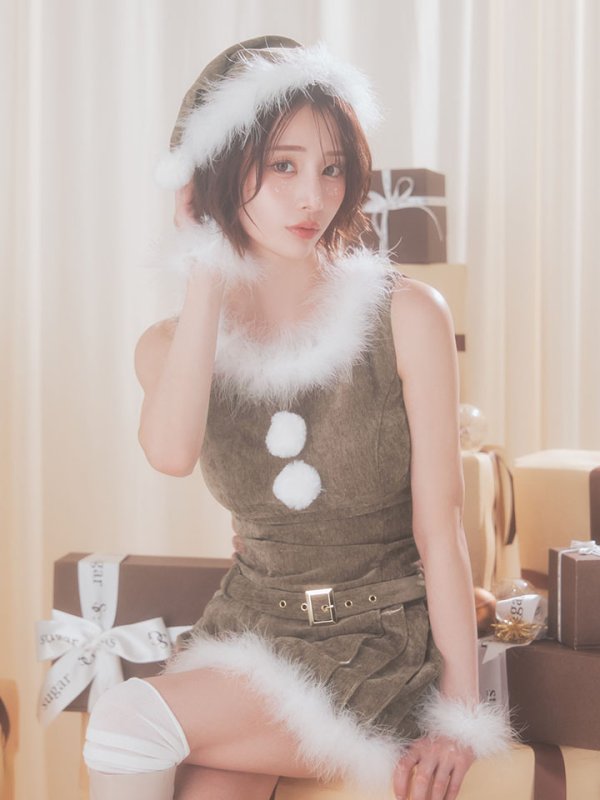 画像1: 【即日発送】【送料無料！】【サンタ】ベルト付きファーサンタコスプレ【コスプレ4点セット】【XS-XLサイズ/3カラー】[OF04/OF04] (1)