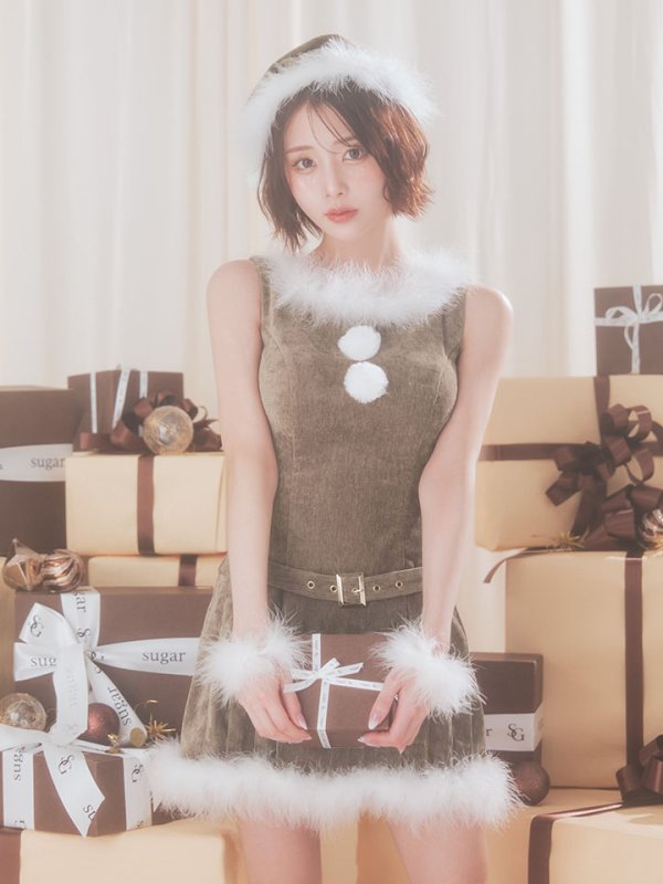 画像3: 【即日発送】【送料無料！】【サンタ】ベルト付きファーサンタコスプレ【コスプレ4点セット】【XS-XLサイズ/3カラー】[OF04/OF04] (3)