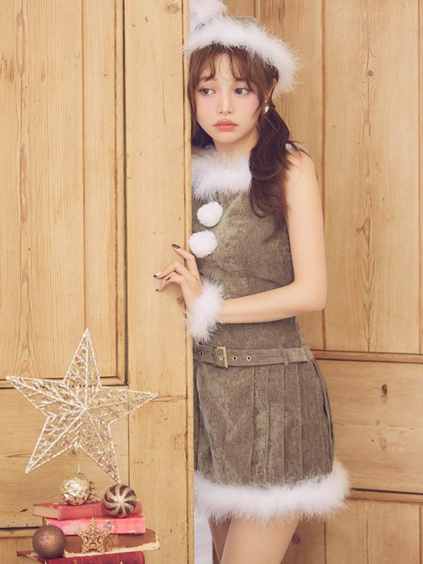 画像9: 【即日発送】【送料無料！】【サンタ】ベルト付きファーサンタコスプレ【コスプレ4点セット】【XS-XLサイズ/3カラー】[OF04/OF04] (9)