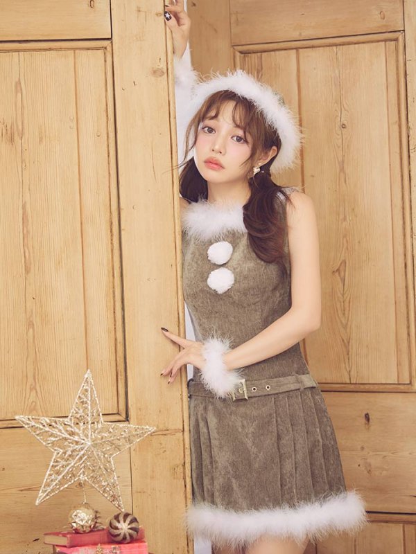 画像5: 【即日発送】【送料無料！】【サンタ】ベルト付きファーサンタコスプレ【コスプレ4点セット】【XS-XLサイズ/3カラー】[OF04/OF04] (5)