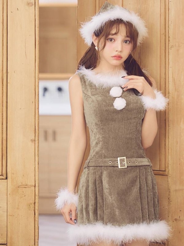 画像7: 【即日発送】【送料無料！】【サンタ】ベルト付きファーサンタコスプレ【コスプレ4点セット】【XS-XLサイズ/3カラー】[OF04/OF04] (7)