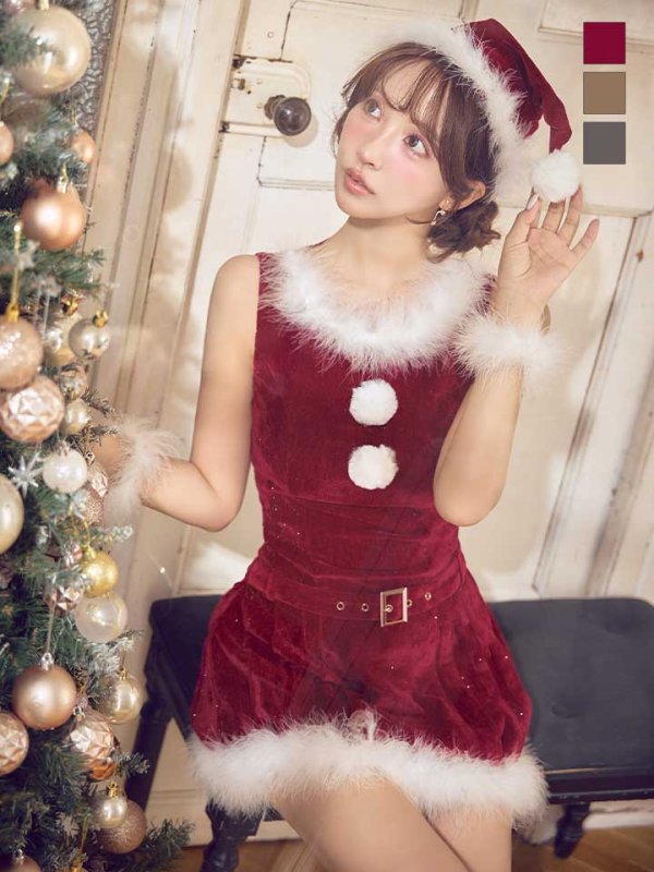 画像18: 【即日発送】【送料無料！】【サンタ】ベルト付きファーサンタコスプレ【コスプレ4点セット】[OF01/OF04] (18)