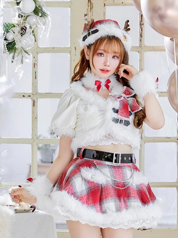 画像1: 【即日発送】【サンタ】ロゼチェックビジューライントナカイ【Malymoon/マリームーン】【コスプレ11点セット】【フリーサイズ/1カラー】[OF03] (1)