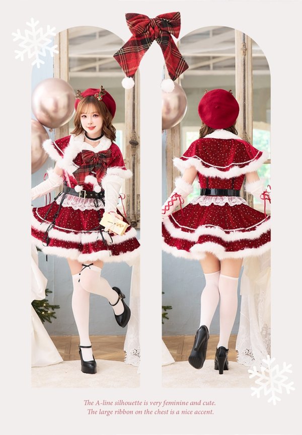画像5: 【即日発送】【サンタ】ルージュベルベットビジュートナカイ【Malymoon/マリームーン】【コスプレ7点セット】【SM-MLサイズ/1カラー】[OF03] (5)