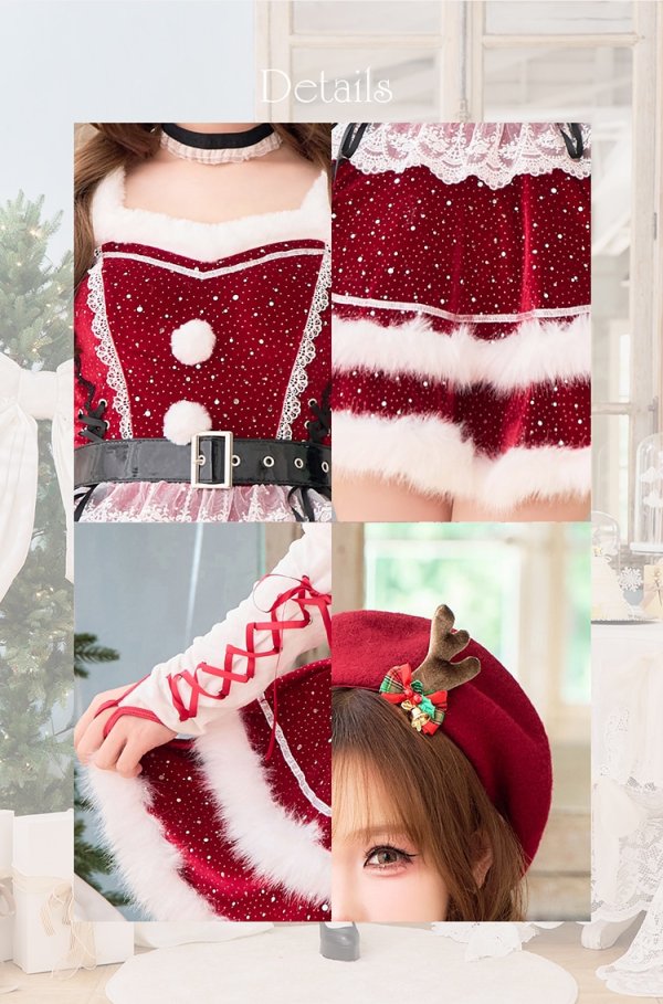画像9: 【即日発送】【サンタ】ルージュベルベットビジュートナカイ【Malymoon/マリームーン】【コスプレ7点セット】【SM-MLサイズ/1カラー】[OF03] (9)
